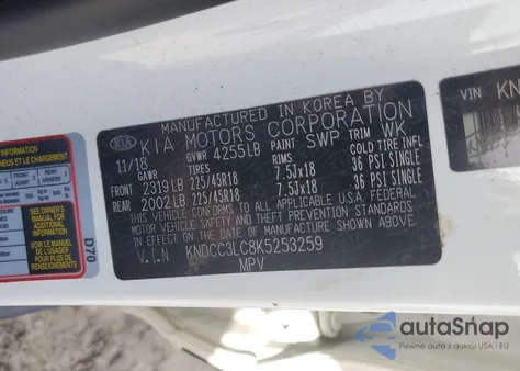 2019 Kia Niro Ex z USA, uszkodzony, nr VIN KNDCC3LC8K5253259